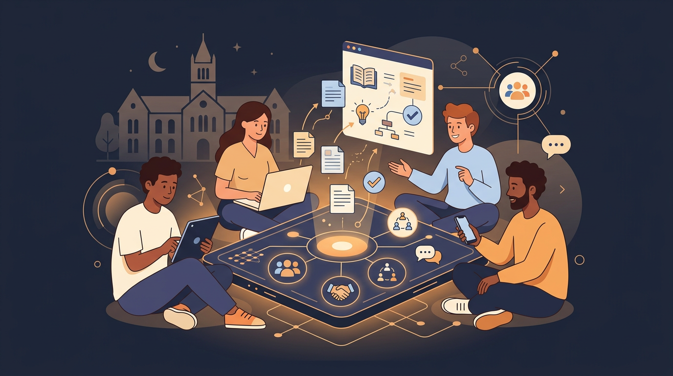 Students collaborating on a shared study platform with community features